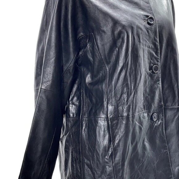 STONE MOUNTAIN Womens Black Leather Button-Up Jacket Size M - Picture 6 of 16